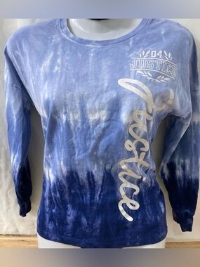 Justice Y2K Blue Tie-Dye Graphic Long Sleeve Top Women XS/S